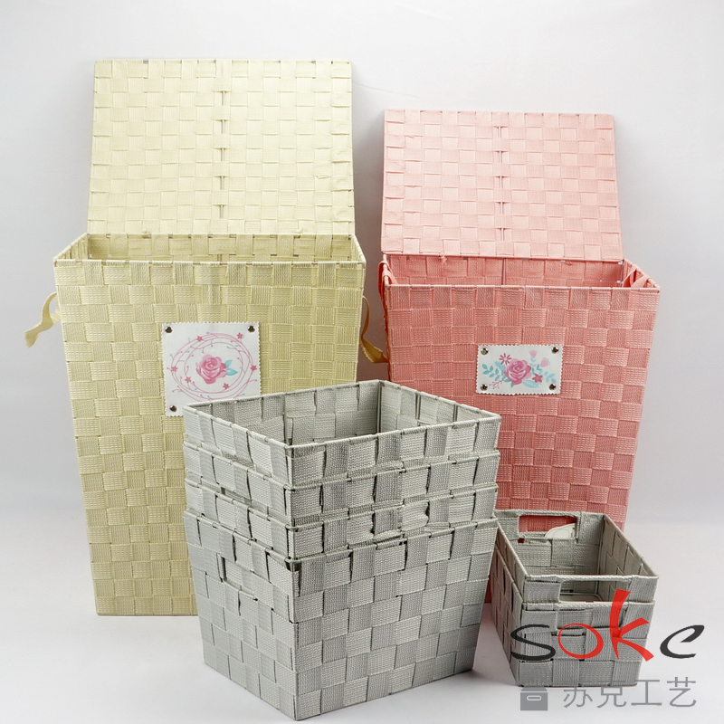 Nylon Strap Woven hamper with wheels