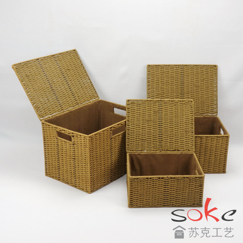 Paper String Hand-made Storage Basket with Lid