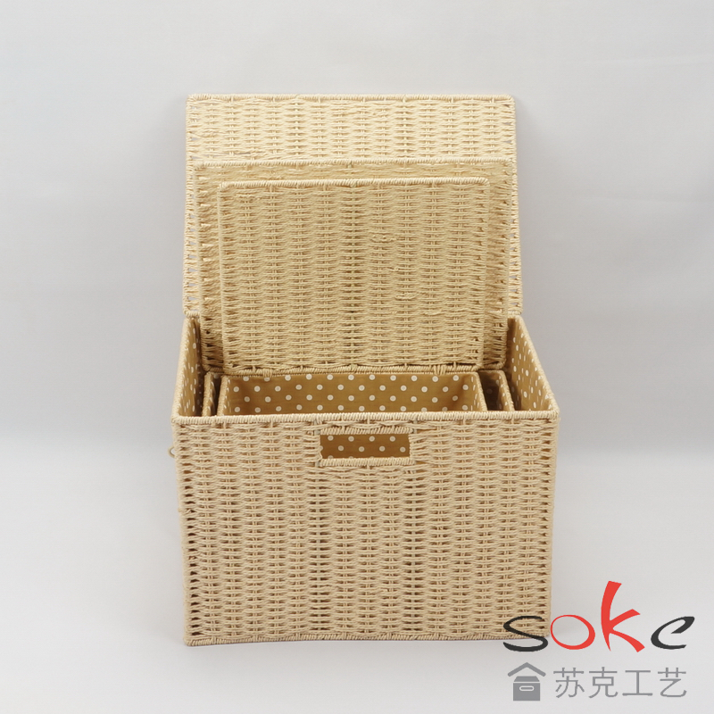 Paper String Hand-made Storage Basket with Lid
