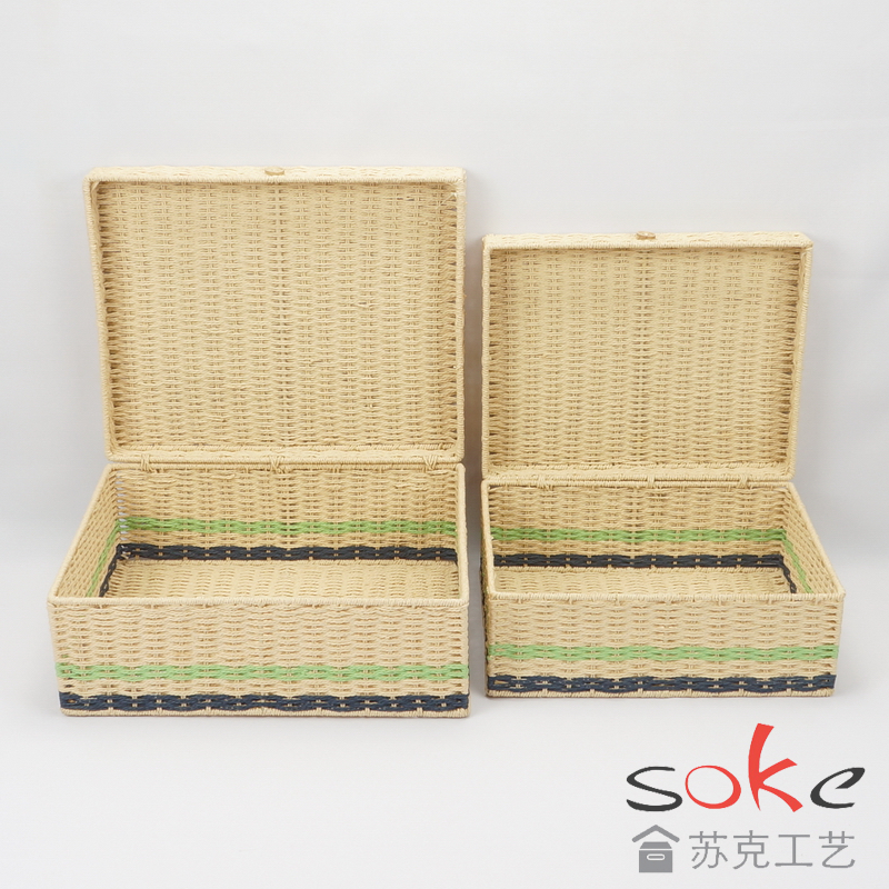 Paper String Hand-made Storage Basket with Lid