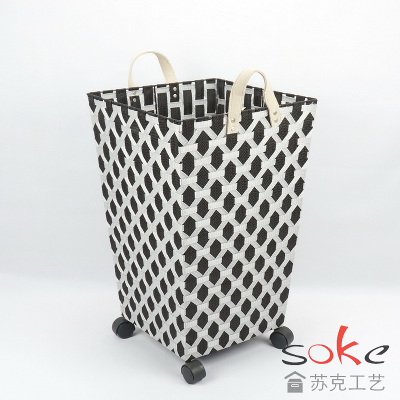 Nylon Strap Woven hamper with wheels