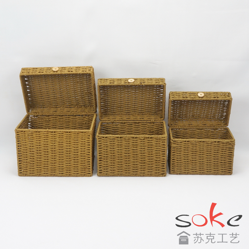 Paper String Hand-made Storage Basket with Lid