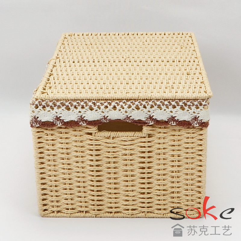 Paper String Hand-made Storage Basket with Lid