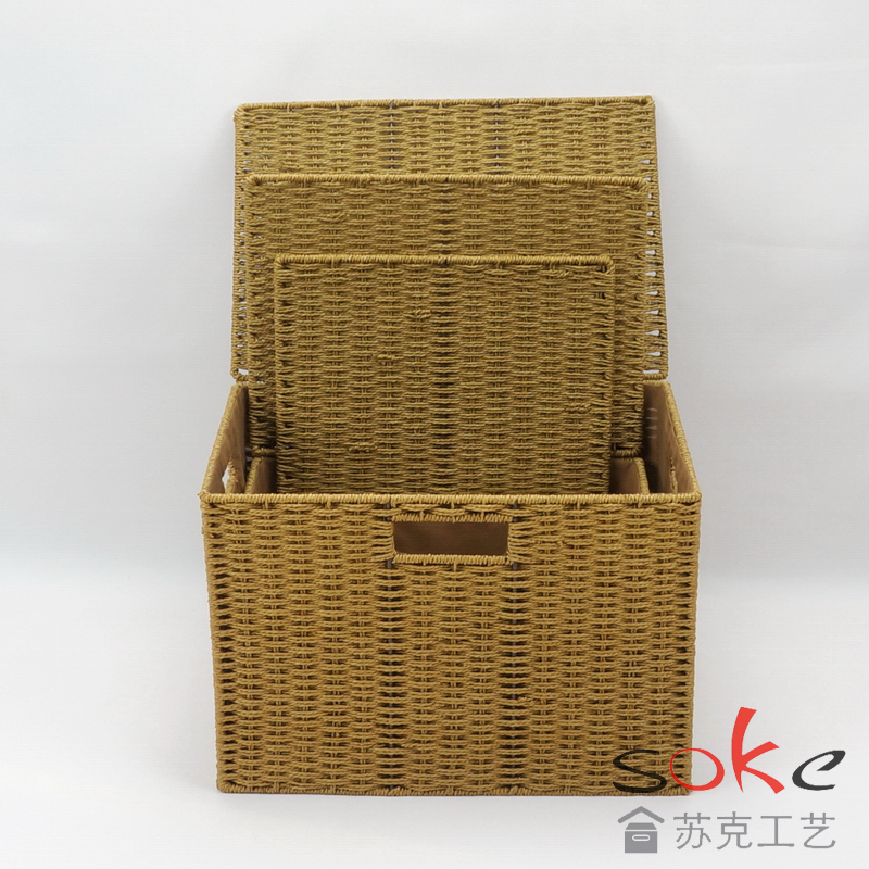 Paper String Hand-made Storage Basket with Lid
