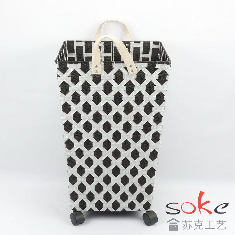 Nylon Strap Woven hamper with wheels