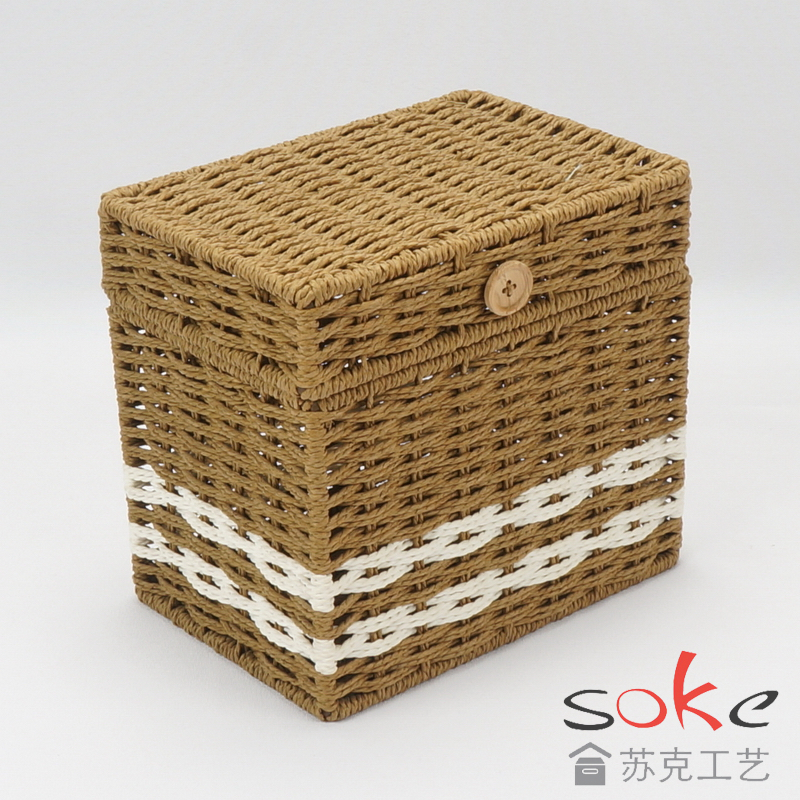 Paper String Hand-made Storage Basket with Lid