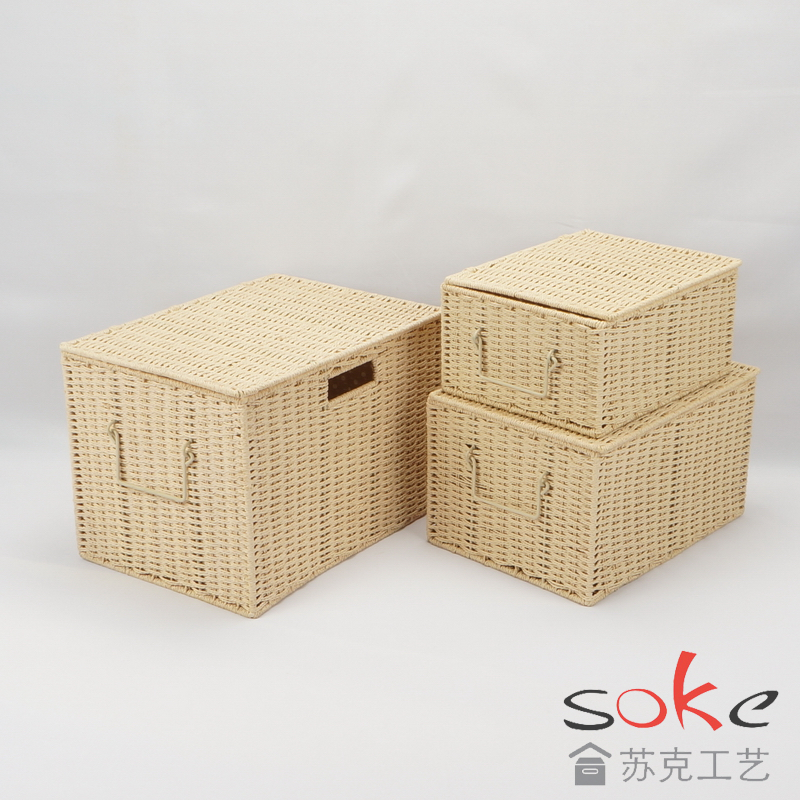 Paper String Hand-made Storage Basket with Lid