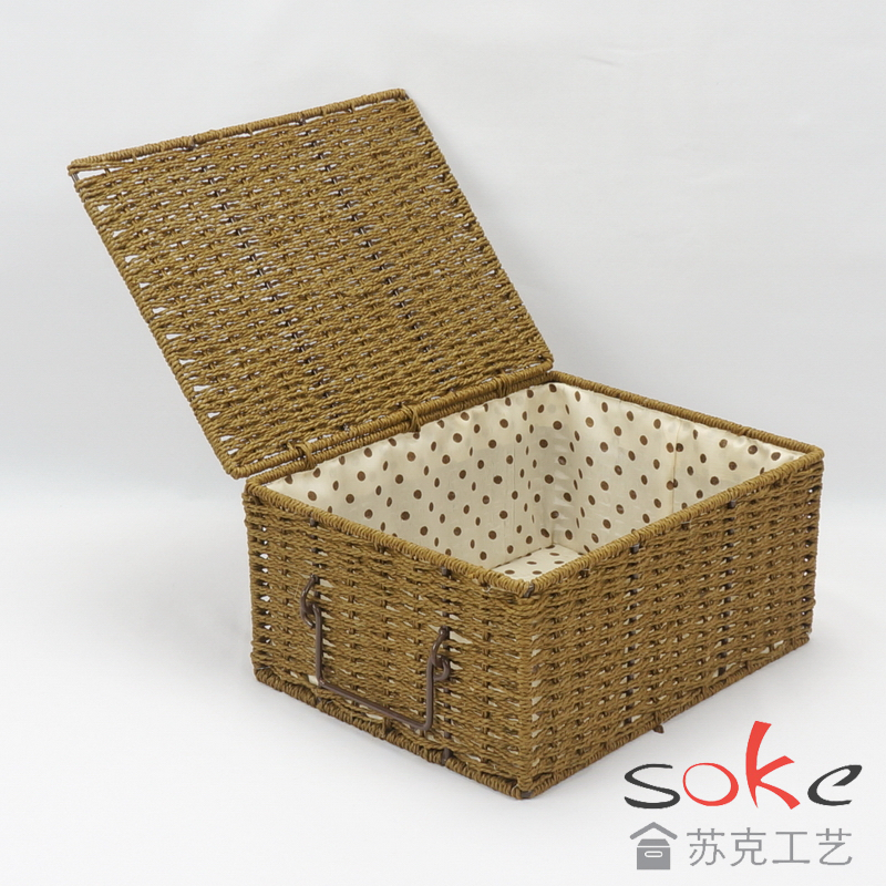 Paper String Hand-made Storage Basket with Lid