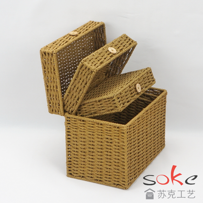 Paper String Hand-made Storage Basket with Lid