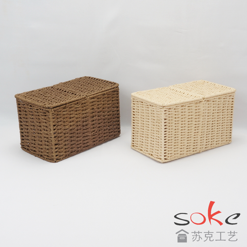 Paper String Hand-made Storage Basket with Lid