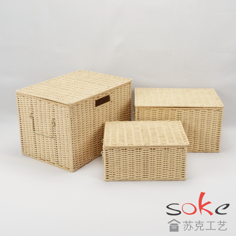 Paper String Hand-made Storage Basket with Lid