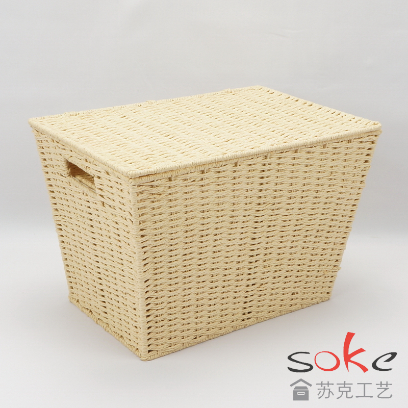 Paper String Hand-made Storage Basket with Lid