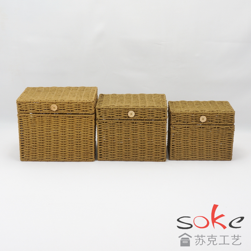 Paper String Hand-made Storage Basket with Lid