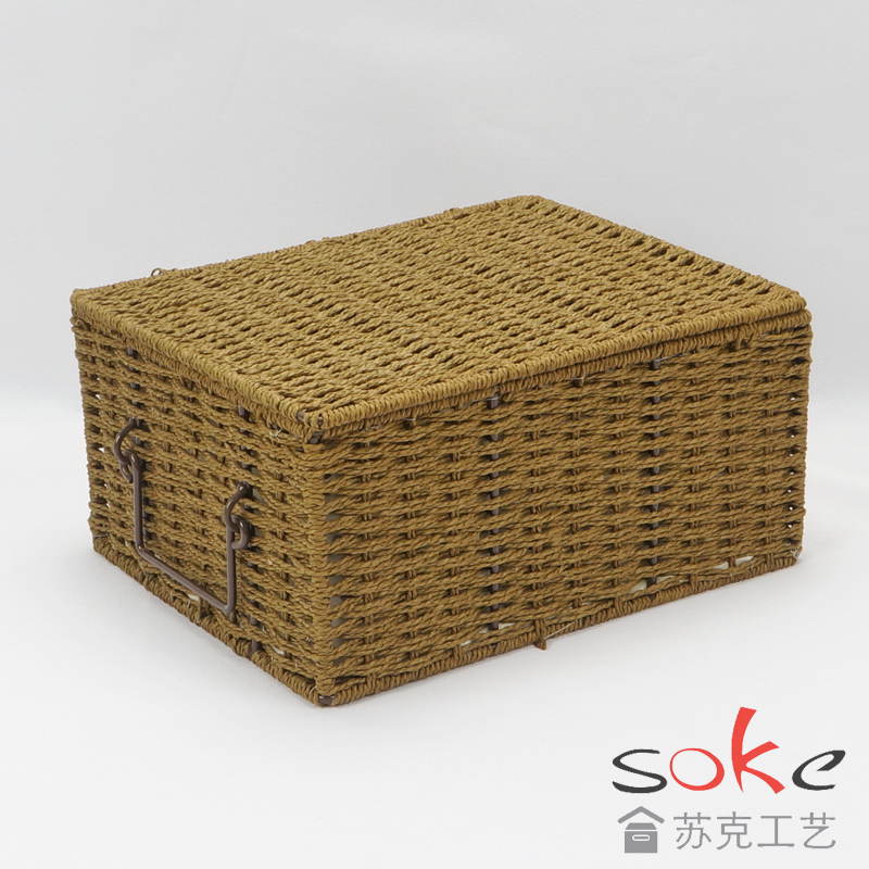 Paper String Hand-made Storage Basket with Lid