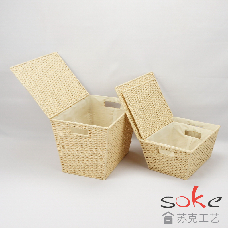 Paper String Hand-made Storage Basket with Lid