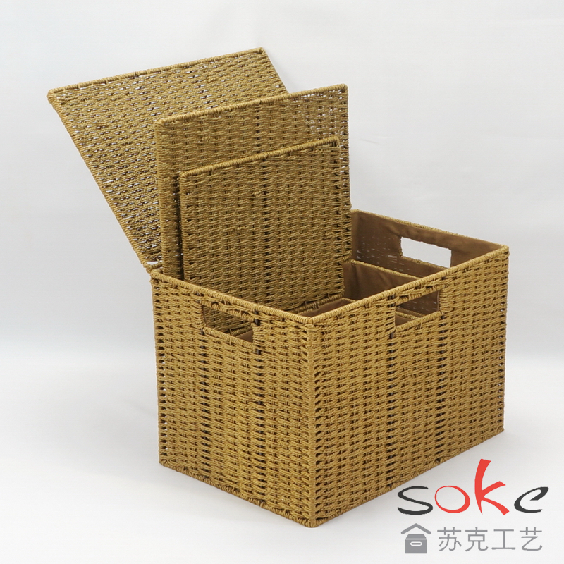 Paper String Hand-made Storage Basket with Lid