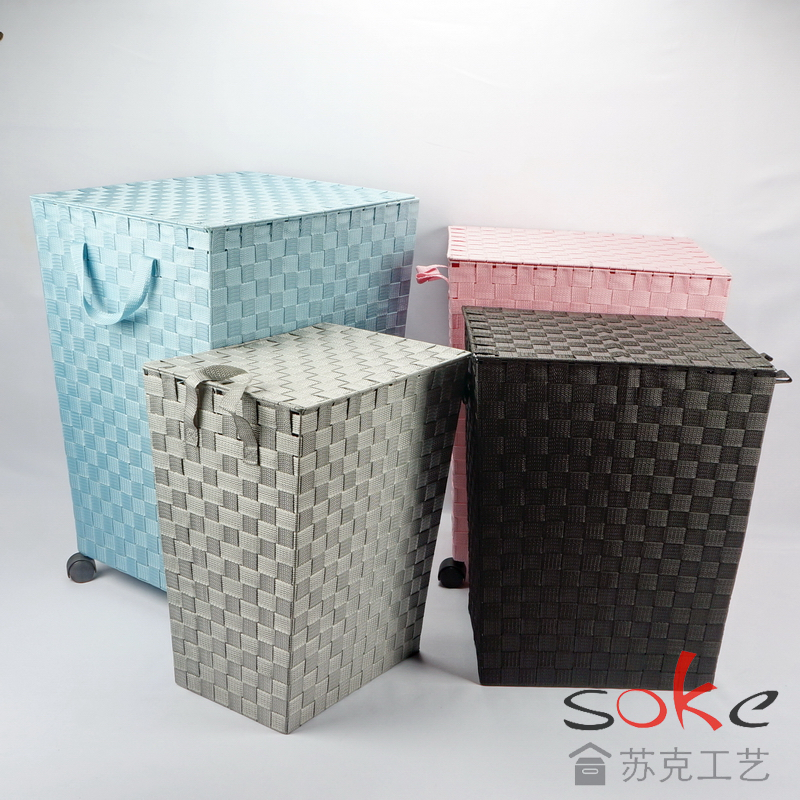 Nylon Strap Woven hamper with wheels