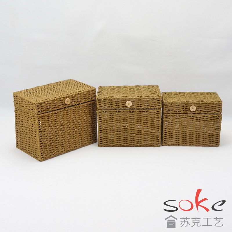 Paper String Hand-made Storage Basket with Lid