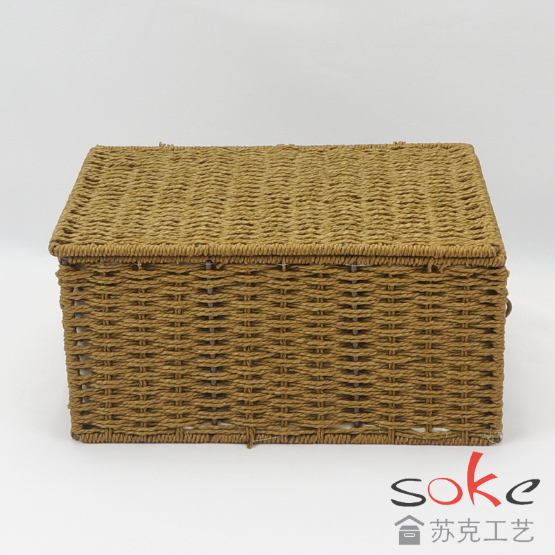 Paper String Hand-made Storage Basket with Lid