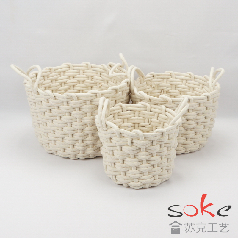 Cotton Rope Handmade Woven Baskets for Storage, Pantry Bedroom, Bathroom ,Living Room, Set of 3