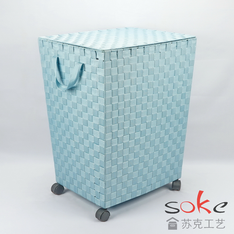 Nylon Strap Woven hamper with wheels