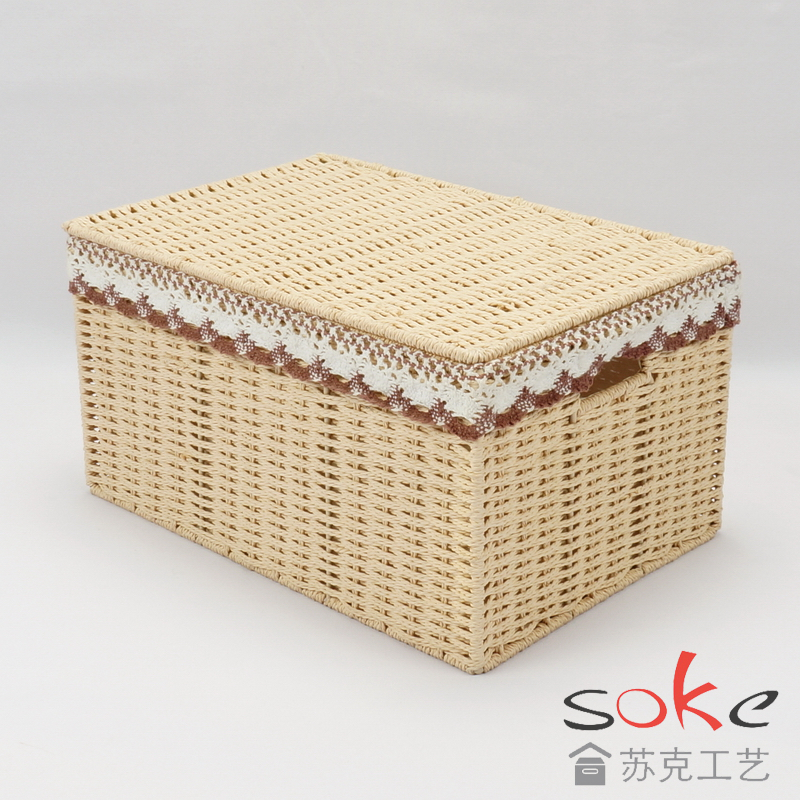 Paper String Hand-made Storage Basket with Lid