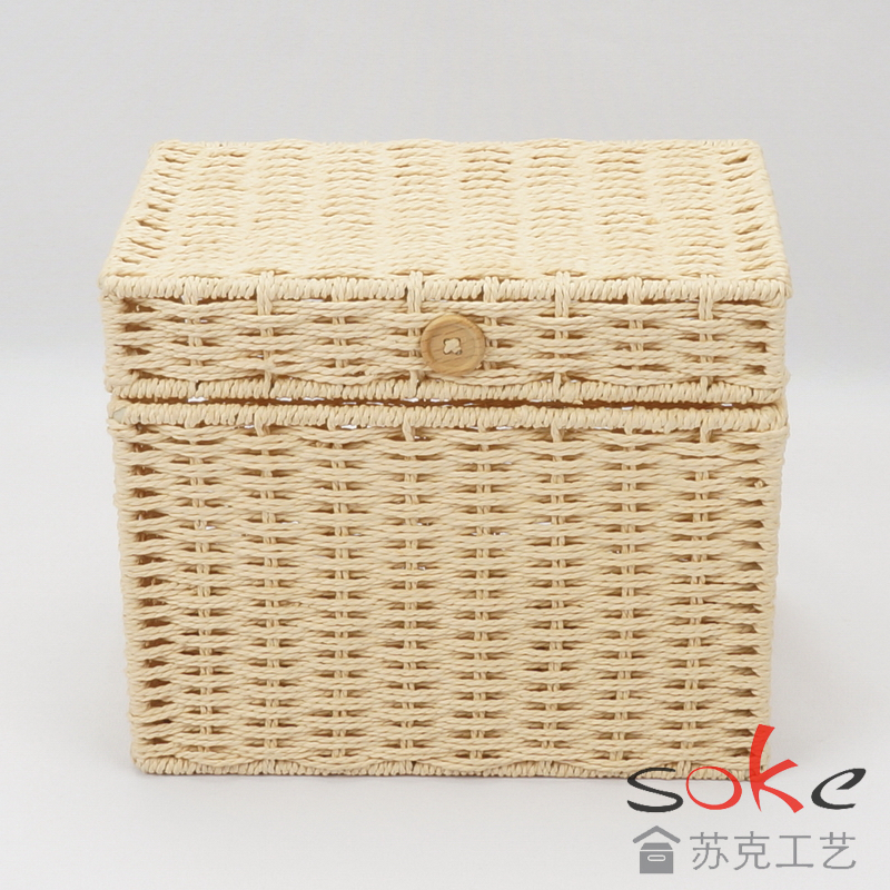 Paper String Hand-made Storage Basket with Lid