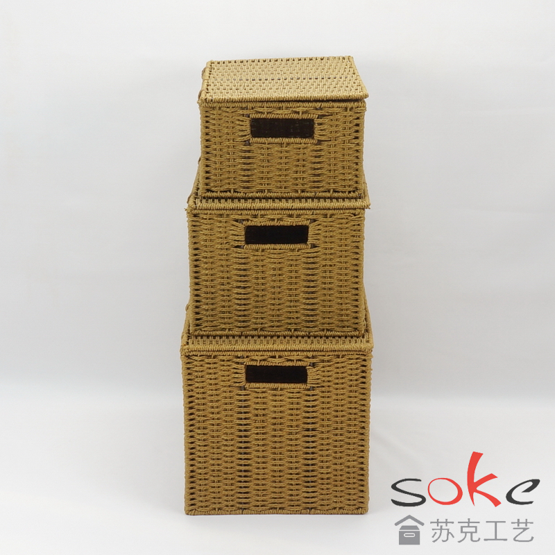 Paper String Hand-made Storage Basket with Lid