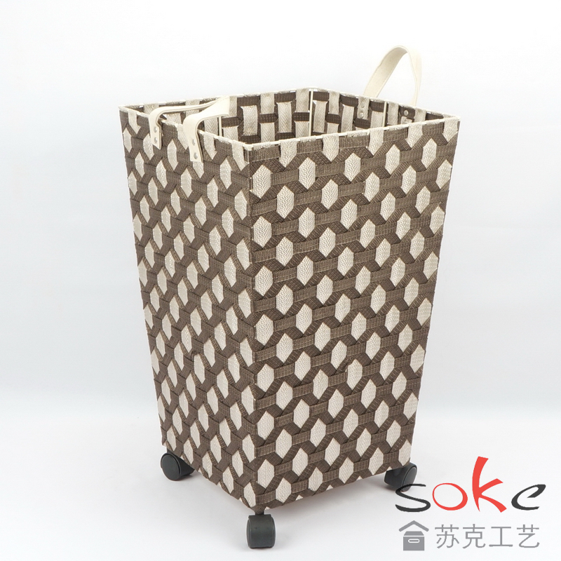 Nylon Strap Woven hamper with wheels