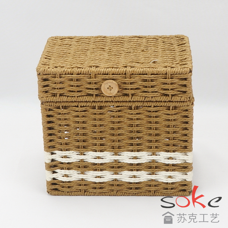 Paper String Hand-made Storage Basket with Lid