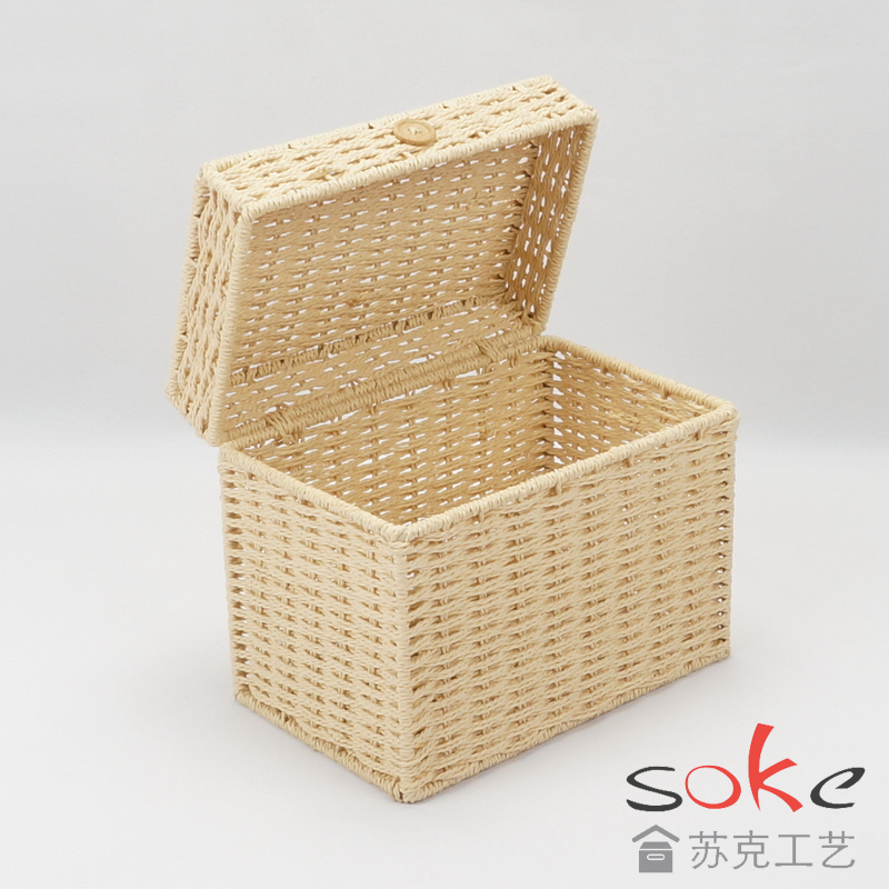 Paper String Hand-made Storage Basket with Lid