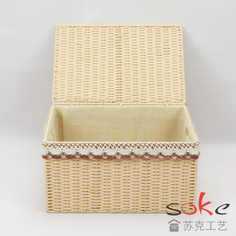 Paper String Hand-made Storage Basket with Lid