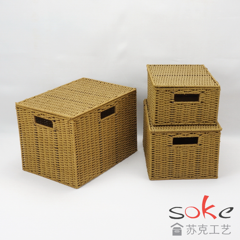 Paper String Hand-made Storage Basket with Lid