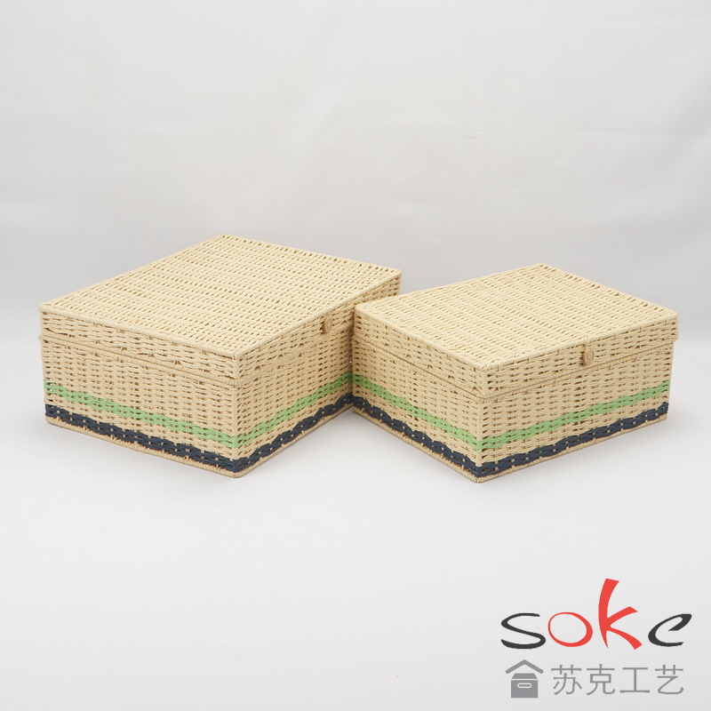 Paper String Hand-made Storage Basket with Lid